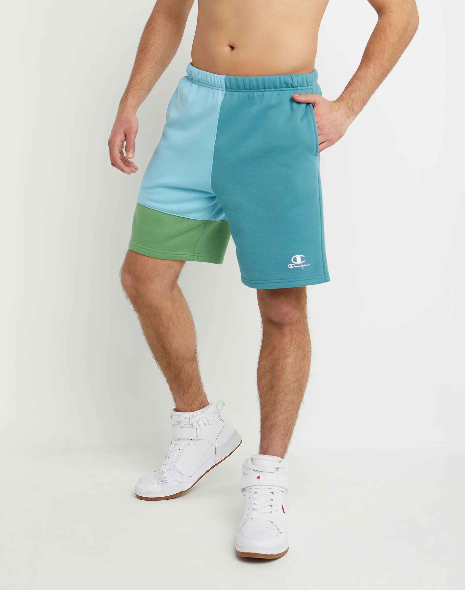 Champion Classic Fleece Shorts COLOR BLOCK Aqua Tonic Amazing Aqua